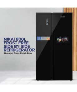 NIKAI 800L Gross, 502L Net Side-by-Side Refrigerator with Digital Display, Frost Free, Stainless Steel/VCM Finish, R600a Refrigerant, Internal Condenser, Silent Operation, Energy Efficient Tropical Compressor Fridge 567.2 W NRF800SBBG Black