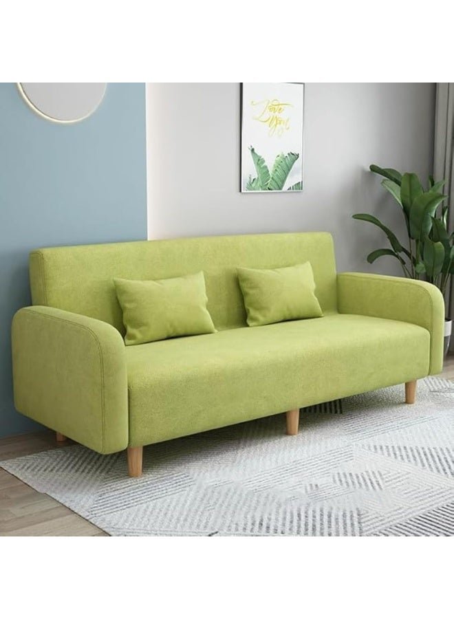 Comfynest Seats 3 Modern Small Solid Wood Frame Foam-Filled Sofa with Square Arm Flannel Upholstery, Space-Saving, Cushion Back (150 x 65 x 75 cm) (Apple Green)