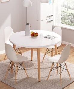 CityRiya-Long Dining Table White Kitchen Dining Table 80*80cm Kitchen Table Wood Coffee Table Tea Table Office Conference Pedestal Desk Small Modern Round Table for Living Room, Kitchen