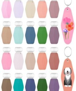 Motroce 100PCS Hotel Keychain Blank with Key Rings, 20 Colors Morandi Plastic Rhombus Vintage Motel Keychains Blank for DIY Sublimation Luggage Tag Label Craft Gifts Decorations