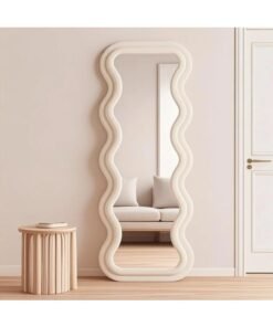 Noon East Velvet Framed Wave Shape Standing Full Length Mirror, HD Floor Standing Rounded, Living Room Entrance Dressing Clothes Mirror, L170 x W70 cm, Living Room