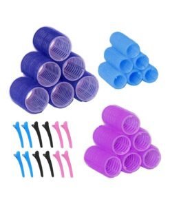 ORiTi 30Pcs Hair Rollers Set, 18 Pieces Self Grip Holding Hair Rollers Curlers 20 mm, 31 mm, 48 mm & 12 Pieces Duckbill Sectioning Clips for Salon Barber Hairdressing Hair Styling, Hair Roller