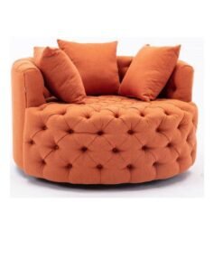 Wooden Twist Barrel Button Tufted Design Modern Round Sofa For Living Room with 3 Pillows ( Orange )