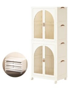 Foldable Wardrobe Kids Clothes Cabinet Portable Closet Dustproof Storage Cabinet with Wheels Plastic Closet Organizers，Bookshelf Storage Cabinet for Bedroom Livingroom Kitchen(Style 3)