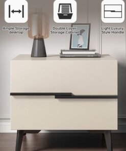 JANTENS Nightstand with 2 Drawers Bedside Table Night Stand End Table Dresser for Home, Bedroom Accessories Beige 44*41*48cm