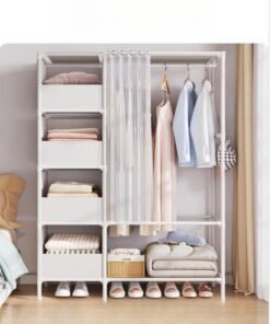 MIXDE Portable Wardrobe Storage Closet, Multi-functional Clothes Storage Cabinet with Curtain for Living Room, Bedroom, Clothes Room105x45x170cm