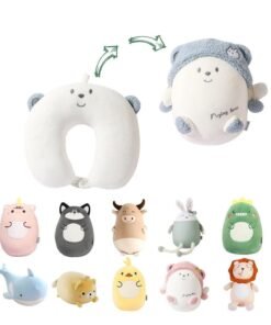 SYOSI Travel Pillow Kid, 2-in-1 Travel Pillow for Kids, Neck,  Soft and Adorable Bear Animals Plushie That Converts into a U-Shaped Neck Pillow for Ultimate Comfort During Airplane, Car, Train, Bus Trip