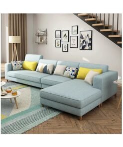 Ripple FURNITURE Modern Simple Design Nordic Type Corner Sofa With Solid Wood Frame L Shape Sofa Set For Living Room Furniture 7 Seater Turquoise 330X170X85