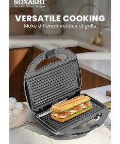 SONASHI 2 Slice Grill Maker – Non-Stick 750 W, Stainless Steel Sandwich Maker with Handle Locking System, Indicator Light, Overheat Protection 750 W SGT-853 Black/Silver