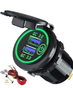 Barakah Car Charger Socket, Quick Charge 4.0 PD Type C and 3.0 USB, 12V/24V Outlet Power Waterproof with Dual Ports for Marine Boat Motorcycle Golf (green)