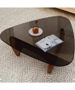 WALALLA Mid Century Modern Glass Coffee Table, Small Coffee Table for Living Room, Elegant and Functional Coffee Tables Suitable for Bedroom Living Room Reception Office Table,Walnut/Black - Image 4