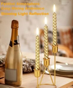 ARNOTEC Modern gold metal candlestick with a three-tiered geometric design, suitable for cone-shaped candles, an elegant table decoration, suitable for weddings, dinner parties and home occasions.