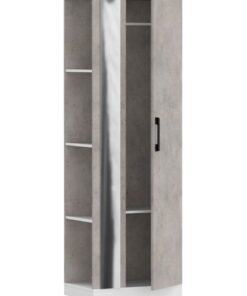 Mahmayi Modern Single Door Wardrobe with 3 Open Side Shelves, Mirror and Hanging Rods Efficient Storage for Home, Bedroom Light Grey Chicago Concrete