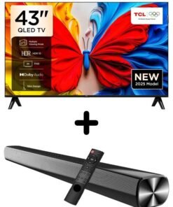 TCL Bundle Of 43-inch S5K QLED Google TV (HDR10, Dolby Audio, Bezel-Less Design) With Soundbar (Bluetooth, FM Radio, 2.0 Channel Audio) 43S5K+SOUNDBAR Black