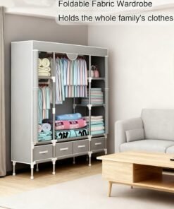 Alternative view of MissTiara Fabric Wardrobe Clothes Storage Closet with Four Drawer Zipper Foldable Non-Woven Cover Hanging Rod Freestanding Canvas Garment Organizer Rack for Bedroom Home