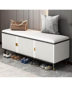 DubaiGallery Shoe rack made of boards with leather seat shoe cabinet wooden bench storage organizer foldable multifunctional for foyer bedroom living room
