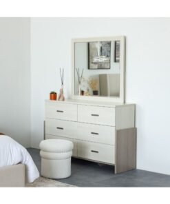 DANUBE HOME Barney Dresser With Mirror Stylish Storage Solution For Bedroom Elegant 6-Drawer Dresser With Reflective Mirror Durable And Modern Home DÃ©cor - Beige And Brown