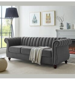 Wooden Twist Designer Velvet Rolled Arm Chesterfield 3 Seater Sofa ( Maroon )