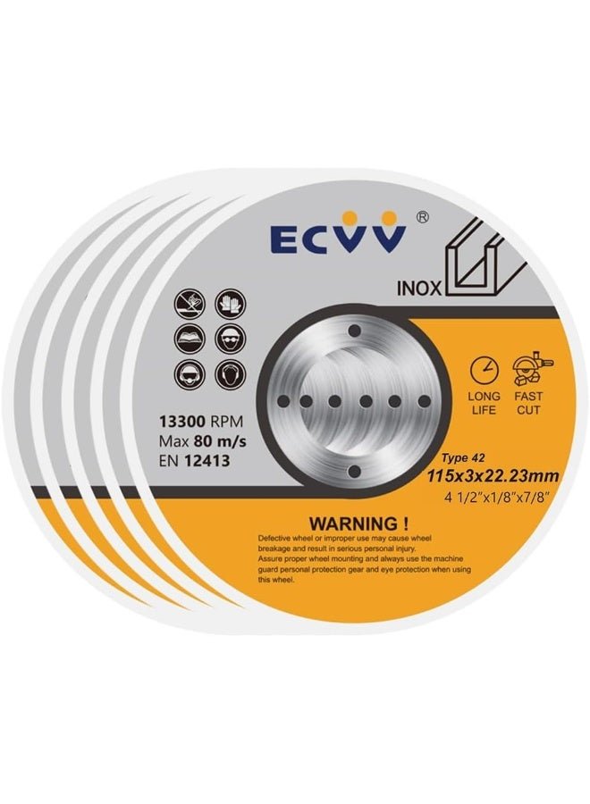 ECVV 5 Pcs Diamond Metal Cutting Wheel 115mm (4-1/2") Diamond Blade Metal Stainless Steel Cutting Disc for Angle Grinder and Circular saw (3mm)