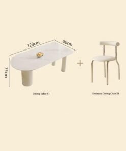 Alternative view of fashionhome Modern Light Luxury Stone Tabletop Italian Dining Table and Chairs Small Kitchen Dining Table Chair Set Restaurant Dining Table with 4 Nordic Style Leather Cushion Ergonomic Dinning Chairs for Home Restaurants 120x60x75 and 41x45x75 cm (Set of 5)