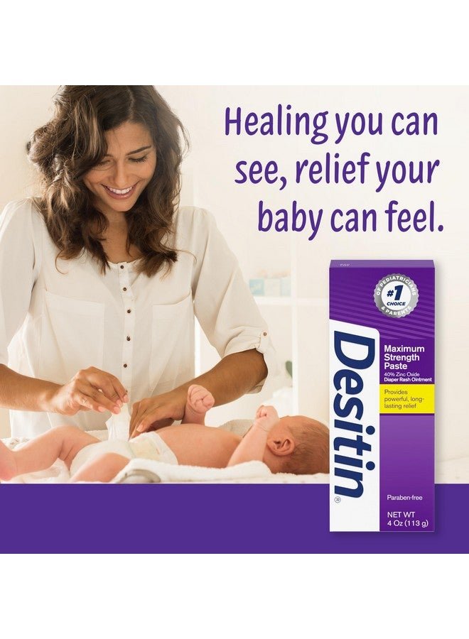 Desitin Maximum Strength Baby Diaper Rash Cream with 40% Zinc Oxide for Treatment, Relief & Prevention, Hypoallergenic, Phthalate- & Paraben-Free Paste, 4 oz