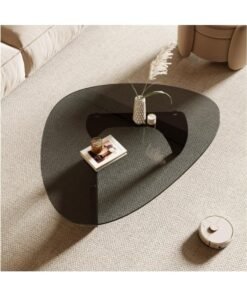 WALALLA Modern Glass Coffee Table, Simple Small Table for Living Room, Elegant Center Table, Stylish Coffee Table for Apartment and Office, Unique Triangle Tea Table,Tempered Glass + Solid Wood Base,Black  83*57*40cm