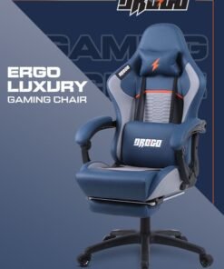 Drogo Ergonomic Gaming Chair with 7 Way adjustable Seat PU Leather Material Desk Chair Head & USB Massager Lumbar Pillow Video Games Chair Home  Office Chair with Full Reclining Back Footrest Blue