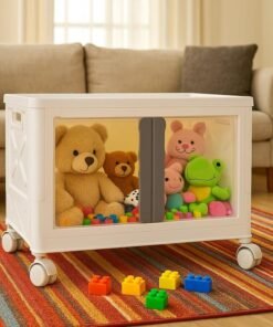 MECHDEL Collapsible Storage,Cabinet for Storage,Almari, Wardrobe, Cupboard Rack Living Room,Storage Cupboard | Clothes Organizer Rack, 2 Door Cabinet (STORAGE BIN/WHEEL-White, 1PCS)