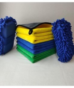 Coralblue Car Towel - Microfiber Cleaning Cloth - 6 Towel with 2 sponges - Multipurpose Car Towels or Microfiber Car Drying - Dusting and Cleaning