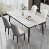 fashionhome Modern Multipurpose Industrial Standard Rectangle Sintered Stone Dining Table and 4 Concave Curve Chair Set for Kitchen Restroom Metal and Marble 120 x 60 x 75 and 40 x 42 x 86 Centimeter
