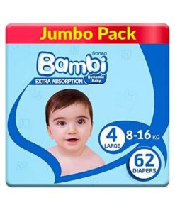 Sanita Bambi Sanita Baby Diapers, Size 4, Large, 8-16 kg, Jumbo Pack, 62 Diapers