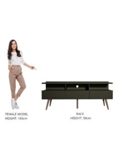 Madesa TV Stand with 3 Doors, for TVs up to 65 Inches, Wood, 160 x 58 x 36 Cm - Black - Image 3