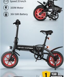 Wind Horse Foldable 2-in-1 Electric Bike and Cycle, 350W Brushless Motor, 35KM/H Speed, 36V 8Ah Battery, 25KM Range, 14-Inch Tires, Lightweight Carbon Alloy Frame – Portable E-Bike for City & Daily Commute