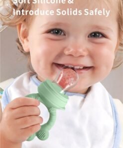 HieerBus Baby Fruit Food Feeder & Mini Freezer Nibble Tray Combo, BPA Free Silicone Feeder Teethers for Safe Infant Self Feeding, 4 Month+ ,Green