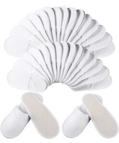CHU DAI 20 Pairs Disposable Bath Slippers for Guests - Bulk Slipper Pack for Hotel, Spa, Travel, Shoeless Home, White Closed Toe