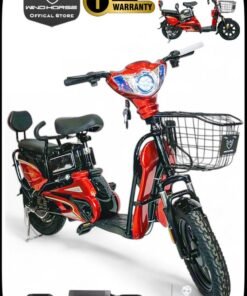 Wind Horse Electric Bike 400W Motor, 48V 12Ah Battery, 50 KM/H Top Speed, 40 KM Range per Charge, Carbon Alloy Frame, Dual Disk Brakes, 16x2.5 Inches Tires, Dual Seat, Front Grocery Basket, Headlight and Backlight with Indicators, Remote Lock System