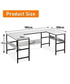 FAMAPY U shaped desk,computer desk with bookshelf layer,large desktop office desk gaming table180*100*75cm