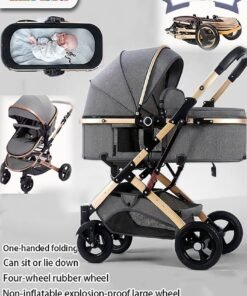 MissTiara Baby stroller with High view  Double push rod  Can sit and lie down Lightweight Foldable Four-wheel rubber Strong shock absorption Large Space Durable Suitable for Baby 0-3 years old Travel strollers