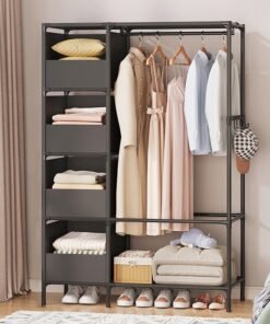 Simple Combination Wardrobe, Simple Floor-To-Ceiling Clothing Storage Iron Shelf, Folding Rental House Dustproof Wardrobe, Dormitory Indoor Classification Clothes Storage Rack