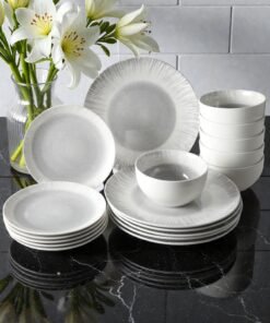 Noon East 18 piece Porcelain Dinnerware Set, Set for 6, Microwave & Dishwasher Safe, Grey Abstract