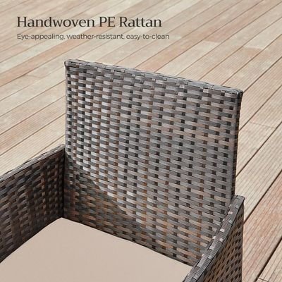 Songmics Modern Outdoor Lt Pf004 Rattan Patio Furniture Set, 2 Chair With Cushions And 1 Glass Table, Ideal For Garden, Balcony, And Office Lounge - Brown - Image 5