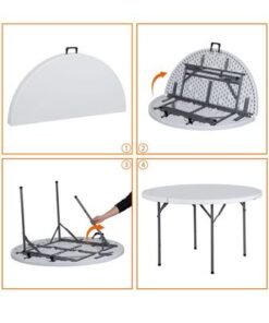 Plastic Folding Round Table Fold-in-Half Metallic Frame Portable Multi-purpose Carry Handle 10-12 Persons Dining Living Office Camp Picnic Beach Furniture DIA180*75cm - Image 5