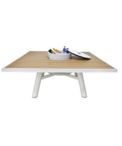 Small Square Fire Pit Table Color Natural Teak & White - Aluminium Frame - Image 4