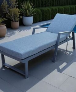 Premium Grey Aluminium Outdoor Sun Lounger with Adjustable Backrest – Grey Cushions