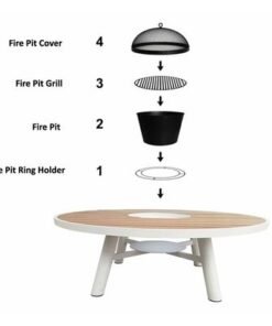 Small Round Fire Pit Table Color Natural Teak & White - Aluminium Frame - Image 4