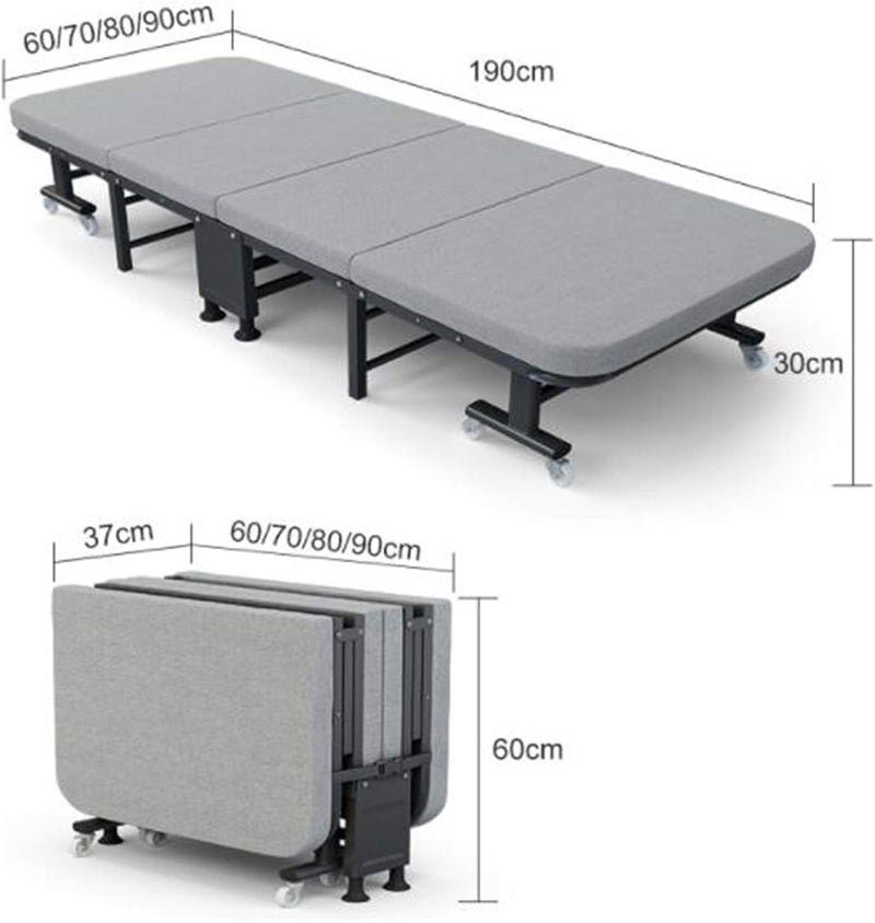 Harmony Home Premium Folding Guest Bed - 4-Fold Portable Single Sleeper with Rigid Sponge Design, Universal Wheels, Heavy Duty Metal Frame & Adjustable Headrest (Single : 190x80 cm)