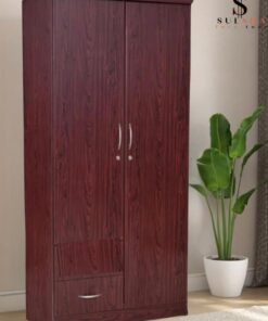 SULSHA 2 Door Wooden Wardrobe Cabinet Cupboard Engineered Wood Perfect Modern Stylish Heavy Duty Mahogany Color