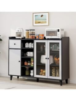 Kitchen Cabinet, Home Sideboard Buffet Cabinet, Modern Coffee Corner Bar Storage Cabinet with Drawers and Doors for Hallway Kitchen Dining Living Room (ZWG013)