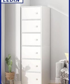 LEDIN Bookcase living room wall cabinet with door bedroom storage cabinet modern minimalist office simple floor-to-ceiling bookshelf (White, 40x30x153cm)