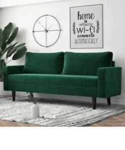 Wooden Twist Designer Handmade Velvet Fabric Solid Wood Soft & Comfortable 3 Seater Sofa ( Green )